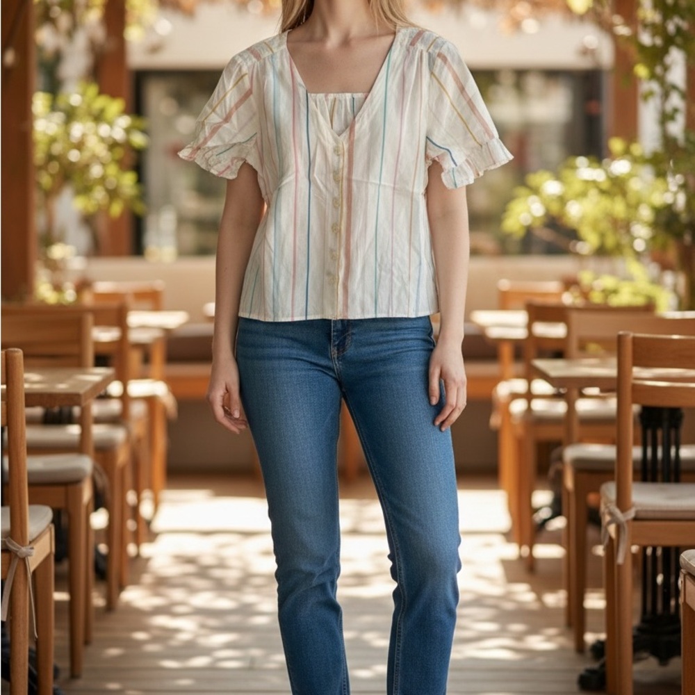 Madewell Striped Ruffle Sleeve Size XS Blouse